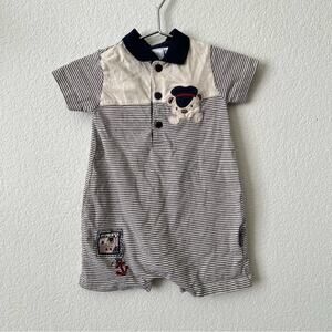 Koala Baby Boutique blue tan short sleeve shorts onesie romper nautical stripe